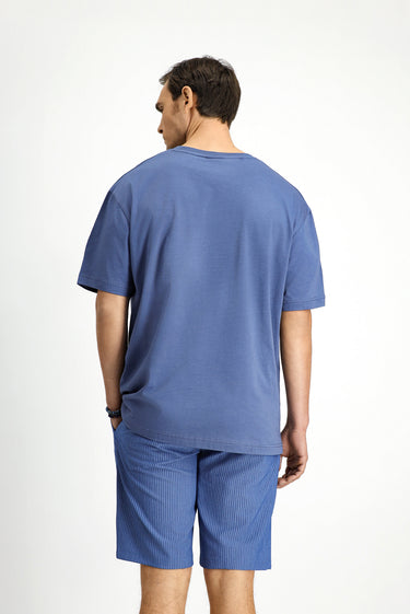 İndigo Bisiklet Yaka Oversize Pamuk Baskılı Tişört