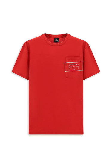 Bayrak Kırmızı Bisiklet Yaka Oversize Pamuk Baskılı Tişört