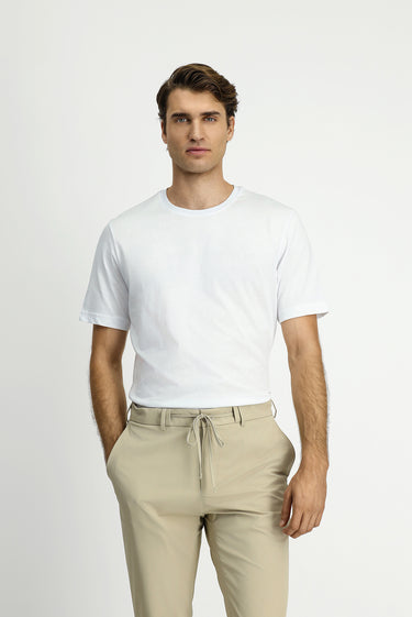 Beyaz Bisiklet Yaka Regular Fit Nakışlı Pamuk Tişört