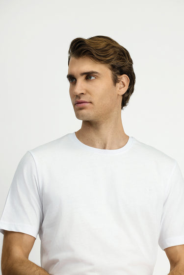 Beyaz Bisiklet Yaka Regular Fit Nakışlı Pamuk Tişört