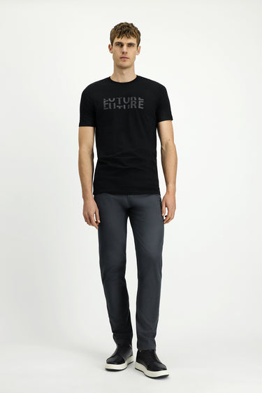 Siyah Bisiklet Yaka Regular Fit Pamuk Baskılı Tişört