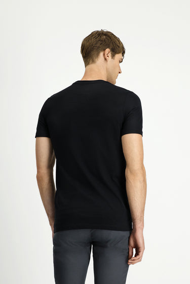 Siyah Bisiklet Yaka Regular Fit Pamuk Baskılı Tişört