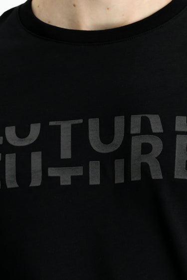 Siyah Bisiklet Yaka Regular Fit Pamuk Baskılı Tişört