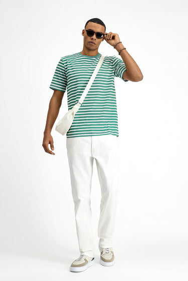 Nefti Bisiklet Yaka Slim Fit Dar Kesim Pamuk Çizgili Tişört