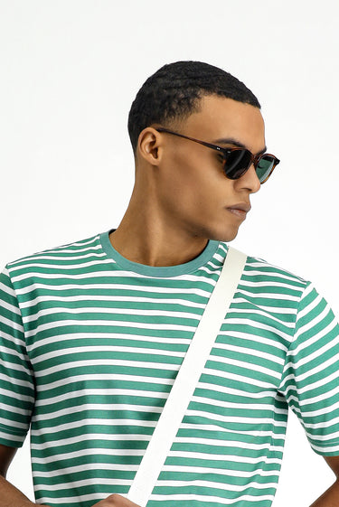 Nefti Bisiklet Yaka Slim Fit Dar Kesim Pamuk Çizgili Tişört