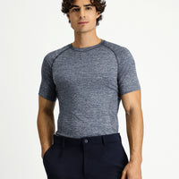 Orta Lacivert Bisiklet Yaka Slim Fit Dar Kesim Spor Tişört
