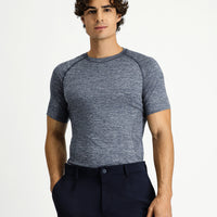 Orta Lacivert Bisiklet Yaka Slim Fit Dar Kesim Spor Tişört