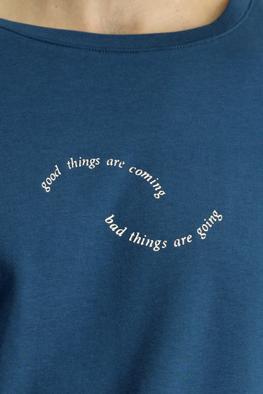 Koyu Petrol Bisiklet Yaka Slim Fit Dar Kesim Baskılı Pamuklu Tişört