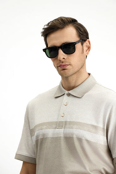 Orta Bej Regular Fit Desenli Likralı Polo Yaka Tişört