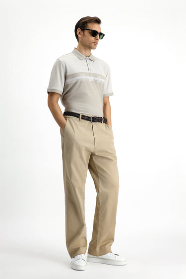 Orta Bej Regular Fit Desenli Likralı Polo Yaka Tişört