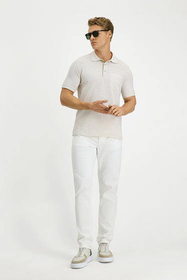 Açık Bej Regular Fit Desenli Likralı Cepli Polo Yaka Tişört