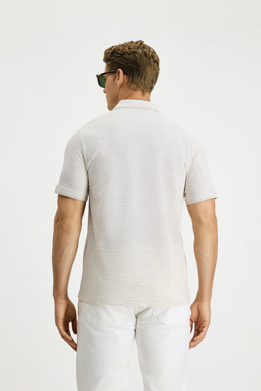 Açık Bej Regular Fit Desenli Likralı Cepli Polo Yaka Tişört