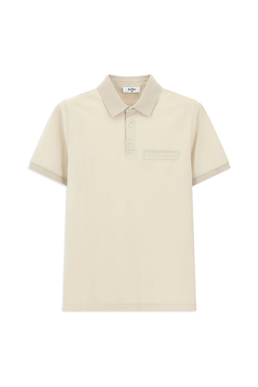 Açık Bej Regular Fit Desenli Pamuklu Cepli Polo Yaka Tişört
