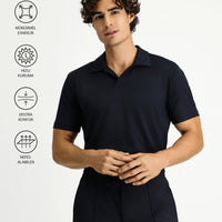 Siyah Techno-Line Regular Fit Likralı Baskılı Polo Yaka Tişört