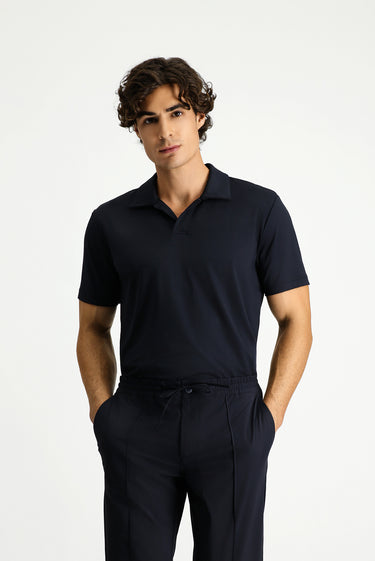 Siyah Techno-Line Regular Fit Likralı Baskılı Polo Yaka Tişört