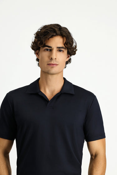 Siyah Techno-Line Regular Fit Likralı Baskılı Polo Yaka Tişört