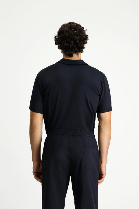 Siyah Techno-Line Regular Fit Likralı Baskılı Polo Yaka Tişört