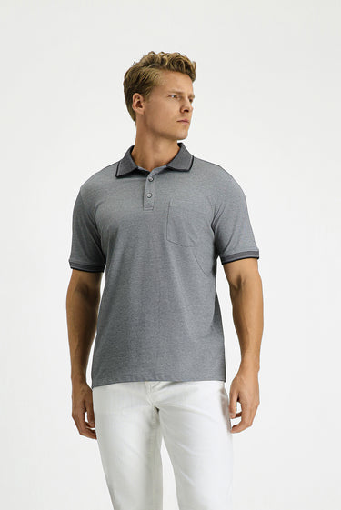 Siyah Regular Fit Pamuklu Desenli Cepli Polo Yaka Tişört