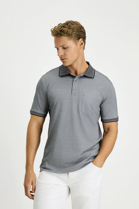 Siyah Regular Fit Pamuklu Desenli Cepli Polo Yaka Tişört