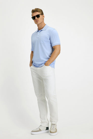 Açık Mavi Regular Fit Pamuklu Desenli Cepli Polo Yaka Tişört