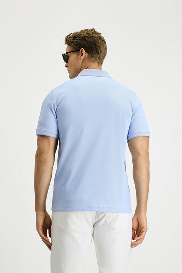 Açık Mavi Regular Fit Pamuklu Desenli Cepli Polo Yaka Tişört