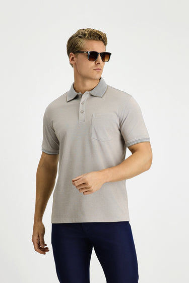 Orta Kahve Regular Fit Pamuklu Desenli Cepli Polo Yaka Tişört