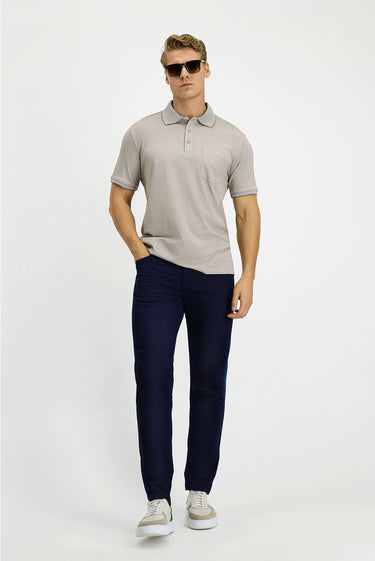 Orta Kahve Regular Fit Pamuklu Desenli Cepli Polo Yaka Tişört