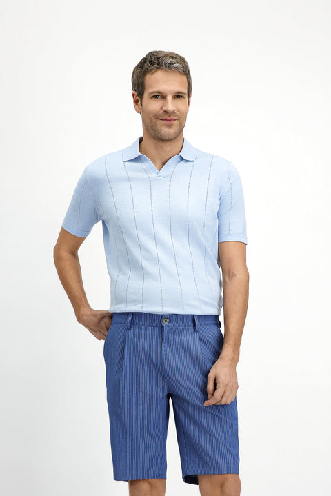 Mavi Regular Fit Pamuklu Desenli Polo Yaka Örme Tişört