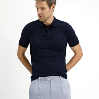 Orta Lacivert Regular Fit Pamuklu Polo Yaka Örme Tişört