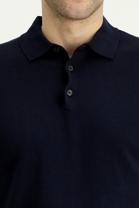 Orta Lacivert Regular Fit Pamuklu Polo Yaka Örme Tişört