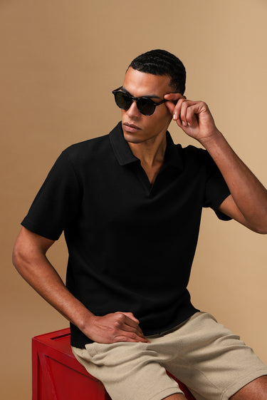 Siyah Regular Fit Pamuklu Polo Yaka Tişört
