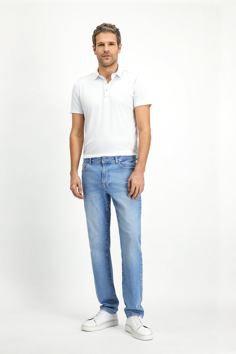 White Slim Fit Narrow Cut Cotton Polo Shirt