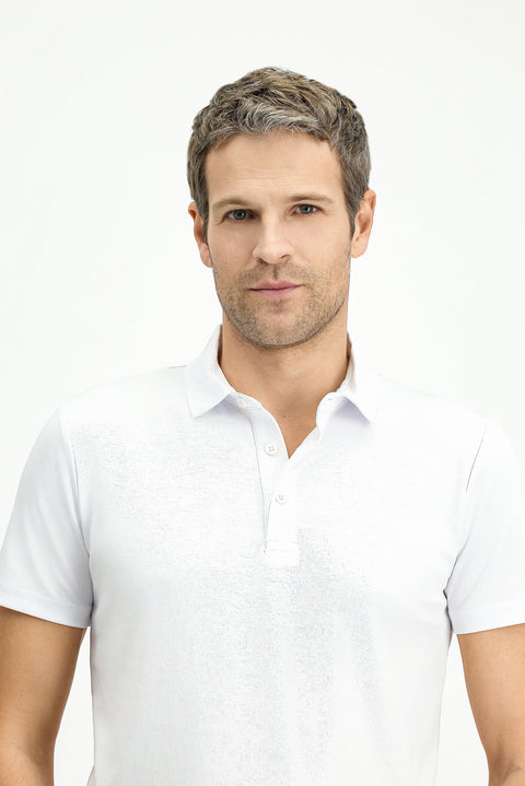 White Slim Fit Narrow Cut Cotton Polo Shirt
