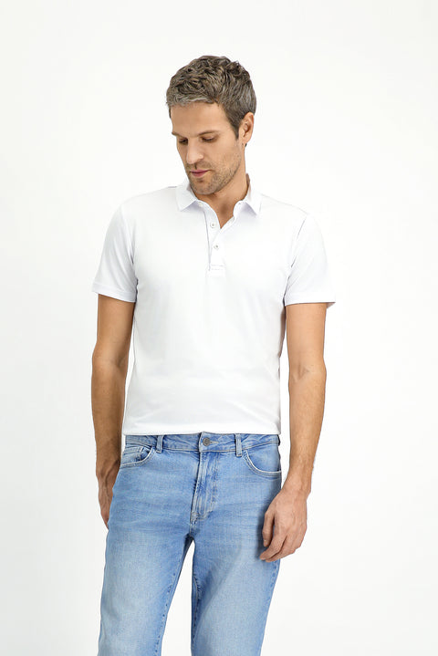 White Slim Fit Narrow Cut Cotton Polo Shirt