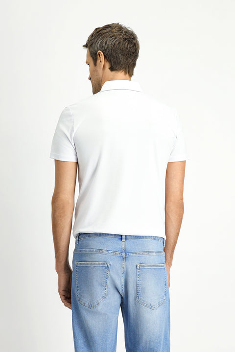 White Slim Fit Narrow Cut Cotton Polo Shirt
