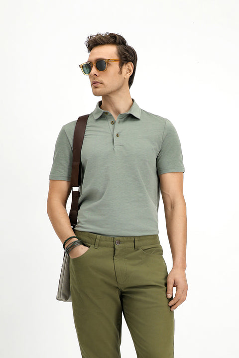 Dark Khaki Slim Fit Narrow Cut Cotton Polo Shirt