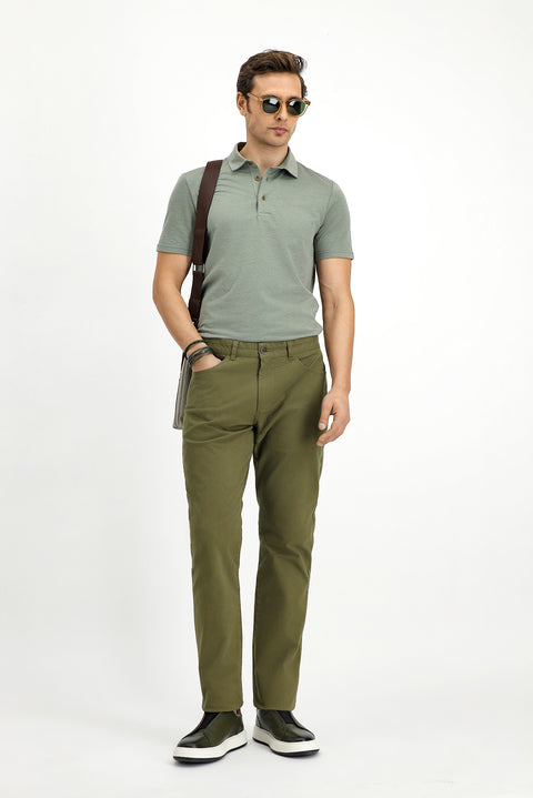 Dark Khaki Slim Fit Narrow Cut Cotton Polo Shirt