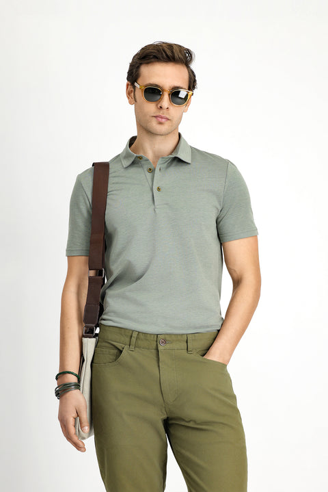 Dark Khaki Slim Fit Narrow Cut Cotton Polo Shirt
