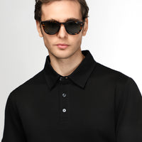 Siyah Slim Fit Dar Kesim Pamuk Desenli Polo Yaka Tişört