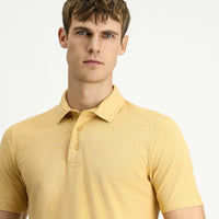 Orta Bej Slim Fit Dar Kesim Pamuk Desenli Polo Yaka Tişört