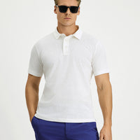 Kırık Beyaz Slim Fit Dar Kesim Pamuk Desenli Polo Yaka Tişört