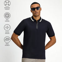 Koyu Lacivert Techno-Line Fermuarlı Likralı Slim Fit Dar Kesim Polo Yaka Tişört