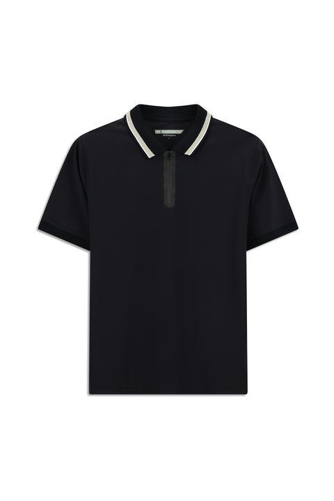 Koyu Lacivert Techno-Line Fermuarlı Likralı Slim Fit Dar Kesim Polo Yaka Tişört