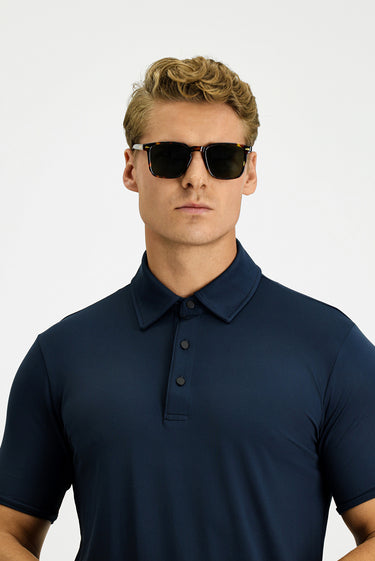 Koyu Lacivert Slim Fit Dar Kesim Likralı Polo Yaka Tişört