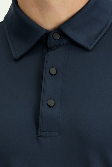 Koyu Lacivert Slim Fit Dar Kesim Likralı Polo Yaka Tişört