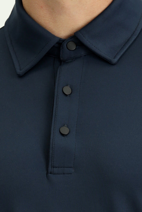 Koyu Lacivert Slim Fit Dar Kesim Likralı Polo Yaka Tişört