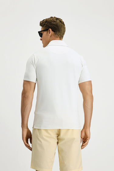 Kırık Beyaz Slim Fit Dar Kesim Likralı Polo Yaka Tişört