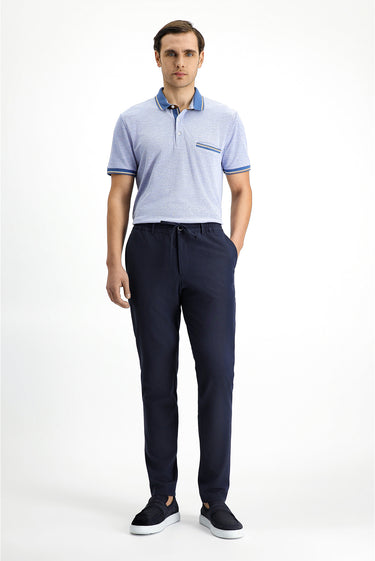 Açık Mavi Melanj Slim Fit Dar Kesim Pamuklu Desenli Cepli Polo Yaka Tişört