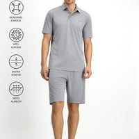 Açık Gri Slim Fit Dar Kesim Baskılı Polo Yaka Tişört