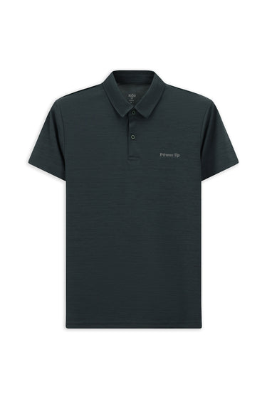 Koyu Antrasit Slim Fit Dar Kesim Baskılı Polo Yaka Tişört